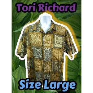 Tori Richard Hawaiian Brown Shirt Mens Large Button Up Short Sleeve Beach